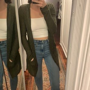 Green hooded pocket cardigan